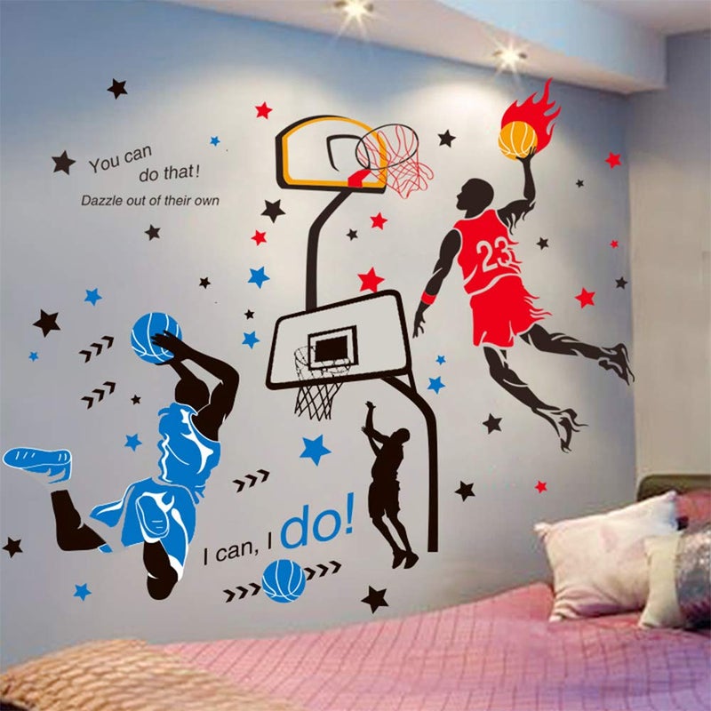 KeLay Fs 3D Basketball Player Wall Decals Decors for Boys Room,Sports Decals Stickers, Basketball Slam Dunk Wall Decors for Boys Bedroom - Image 2